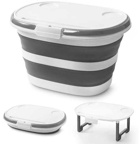 Lesipee Upgraded Collapsible Mop Bucket 16L with Multi-Functional Lid, 4-in-1 Foldable Silicone Tub, Portable Table Surface, Floor Stand & Device Holder, Space Saving for Camping, Home & Outdoor
