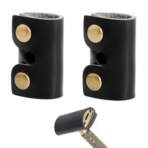 Leather Safety Razor Cover Travel Case, 2 Pcs Double Edge Razor Head Protecting Sheath, Safety Razor Blade Guard, Shaving Travel Cover Leather Cover Fits Most Safety Razors (Black)