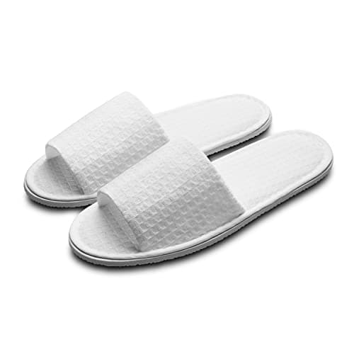 echoapple 5 Pairs of Waffle Open Toe White Slippers-Two Size Fit Most Men and Women for Spa, Party Guest, Hotel and Travel(Medium, White-5 Pairs)