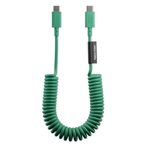 Native Union USB-C Pop Cable - Coiled Extendable – 4ft Recommended Length – Ultra-Strong Charging Cable Compatible with iPhone Air, 17, 17 Pro Max, iPad, Galaxy S25, Flip 7, Fold 7 (Pine)