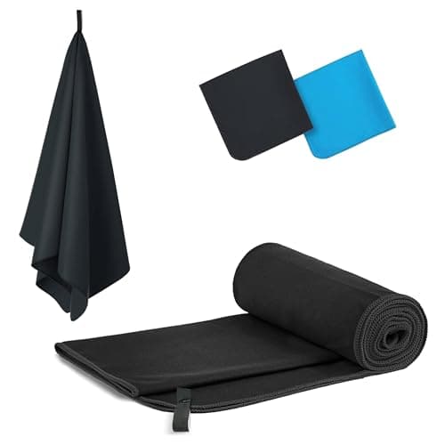 Microfibre Towel, Lightweight & Quick Dry Gym Towels, Soft, Super Absorbent, Ultra Compact Towel Great for Sports, Camping, Gym, Beach and Swimming (Black, 40x60cm)