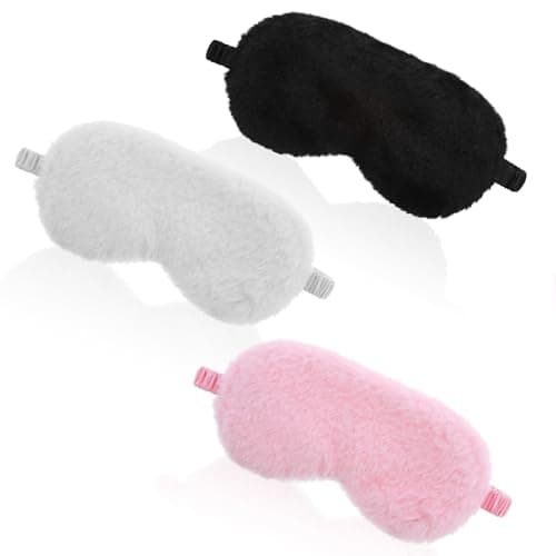 Qianyu 3 Pcs Plush Sleeping Eye Masks, Soft Fuffy Sleeping Eye Cover