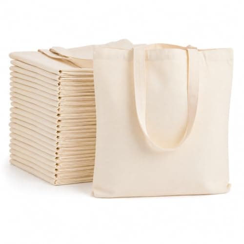 Cotton Canvas Tote Bags, Bulk Pack of 5 100% Natural Cotton Blank Shopping Bags for Printing, Crafting & Personalisation, Reusable Eco-Friendly Tote Bags with Long Handles (38 x 42cm, 110gsm)