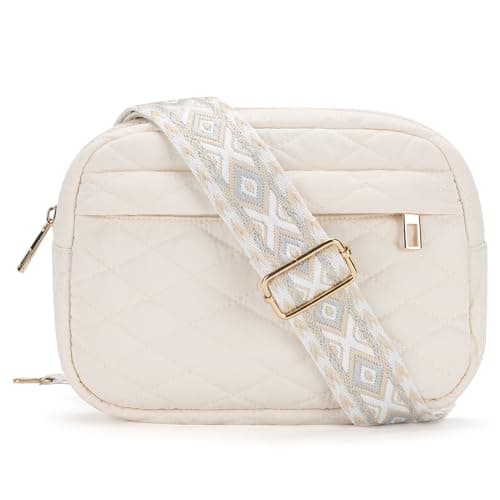 MAXTOP Small Quilted Crossbody Bags for Women Nylon Cross Body Purses Travel Essentials Casual Fanny Pack with Adjustable Strap,Gifts for Women(Beige)