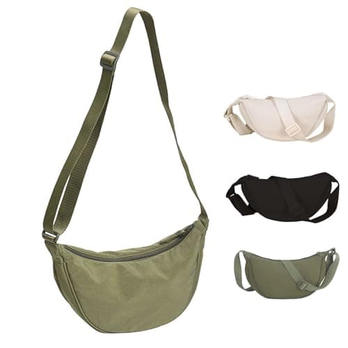SUJIBHI Crescent Bag Nylon Dumpling Bag for Women Men Crossbody Bag with Adjustable Strap Solid Color Chest Bag Shoulder Bag Fanny Packs for Daily Use (Green)
