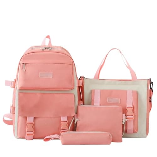 Generisch Large Capacity Backpack for Women Students Outdoor Travel Bookbag Four Piece Set Durable (One Size)