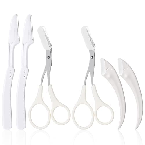 Guduling 6-Pack Brow Scissors,Eyebrow Scissors for Women,White Eyebrow Scissor,Eyebrows Trimmer Women Eyebrows Razor, with Comb,for Womens & Girls, Safe Precision Grooming Kit