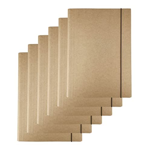 D.RECT A4 Kraft Cardboard Document Wallets with Elastic Band – 6-Pack, 300 GSM Filing Folders for School, Office & Archive