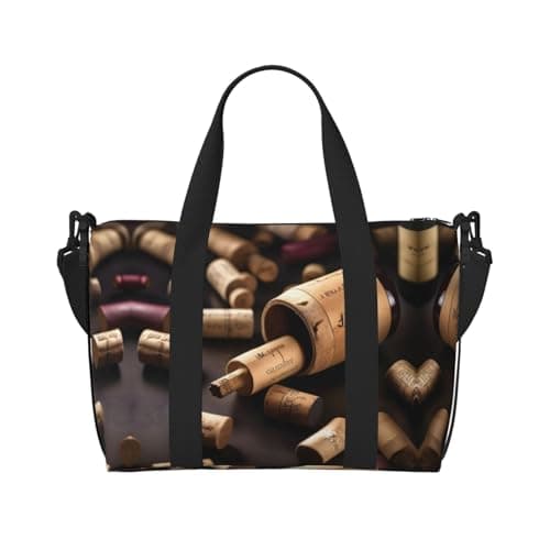 Wine Bottle Cork print Travel Duffel Bag,workout duffel bag, overnight shoulder Bag,Weekender Bag for Women Men, Black, One Size