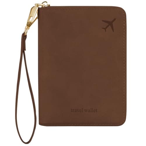 AOOSU Travel Wallet, Family Passport Holder, RFID Blocking Travel Accessories Document Organiser, Travels Document Holder for Tickets Waterproof Cover Holiday Essentials Case for Man & Woman Brown