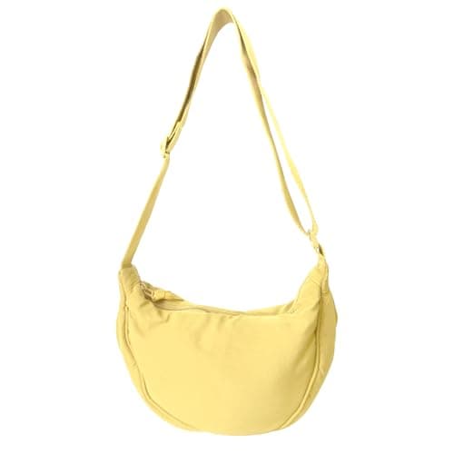 GoPaw Crescent Bag for Women, Nylon Half Moon Bag Women Crossbody Bag with Adjustable Strap, Solid Color Dumpling Bag Portable Crescent Purse for Daily Use(Yellow)