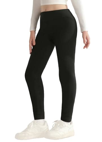 Girls Fleece Lined Leggings Warm Tights Sports Athletic Leggings Winter Thermal Thick School Trousers for Kids Youth Size 6 7 8 9 10 11 12 13 Years Black