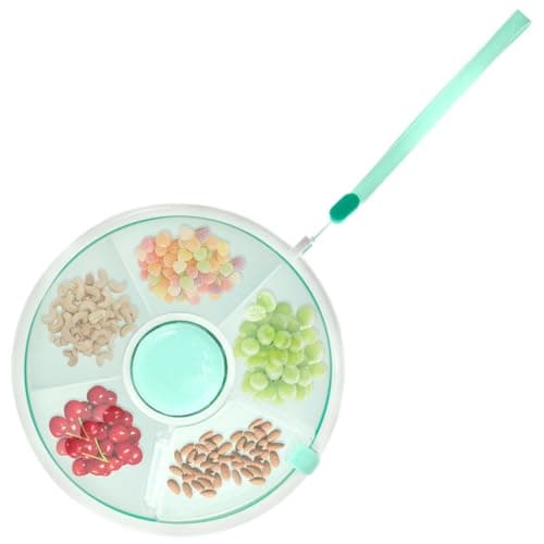 Kids Snack Spinner Toddler Spinner Snack Box with 5 Compartments and Lid Portable Spinners Reusable Kids Container Serving Tray for Fruit, Candy, Nuts, Desserts (Mint Green)