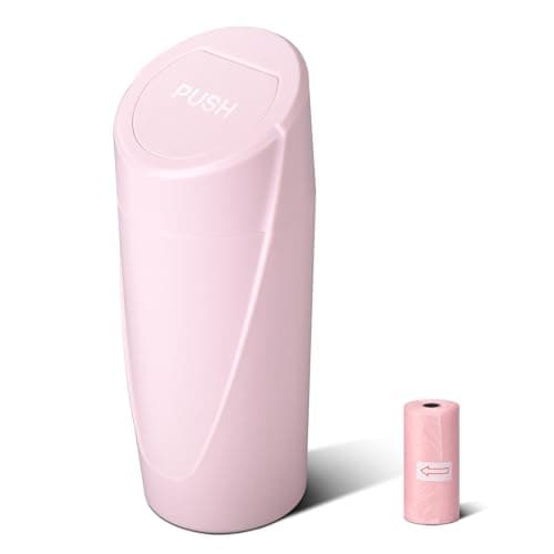 SGLRT Car Trash Can Bin with Lid - Car Garbage Can Cup Holder - Pink Mini Leakproof Vehicle Trash Garbage Can Bin with 20pcs Trash Bags-Car Organizers and Storage for Front Back Seat Accessories