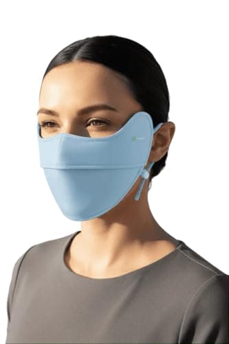ANNIOU UPF 100 Sun Protection Face Mask – Lightweight Cooling UV Face Cover for Men & Women, Breathable Antibacterial Fabric, Adjustable Ear Loops for Outdoor Cycling, Running & Travel (Light Blue)