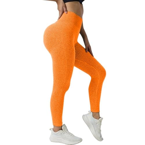Compression Legging Women's High-Waisted Ribbed Leggings Orange