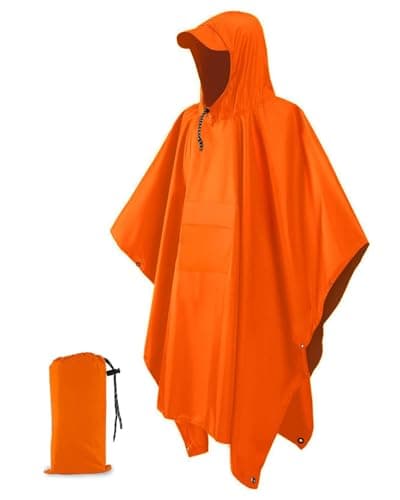 Lorrtta Adult Rain Poncho – Waterproof Reusable Hooded Poncho with Brim, Lightweight & Breathable Design for Camping, Hiking, and Travel Orange