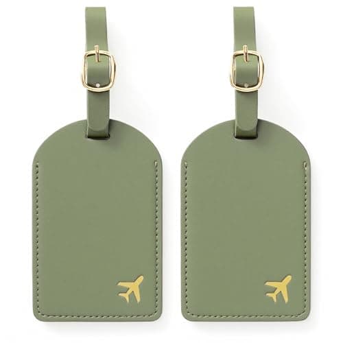 toTravelGear Luggage Tags for Suitcases,2 Pack PU Leather Privacy Protection Bag Tags Travel Accessories Essentials,Sage Green