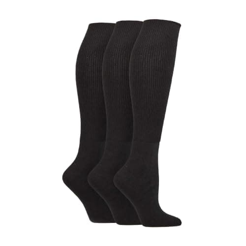 IOMI Knee High Diabetic 3 Pack Bamboo Non Elastic Socks for Swollen Feet | Long Extra Wide Non-Binding Soft Top Socks (4-8, Black)
