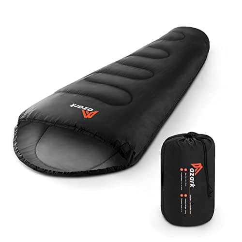 azark Premium Single Sleeping Bag, 350GSM, Lightweight and Waterproof, 4 Seasons of Camping, Hiking and Outdoors, Sleeping bag for Adults & Kids (Black)