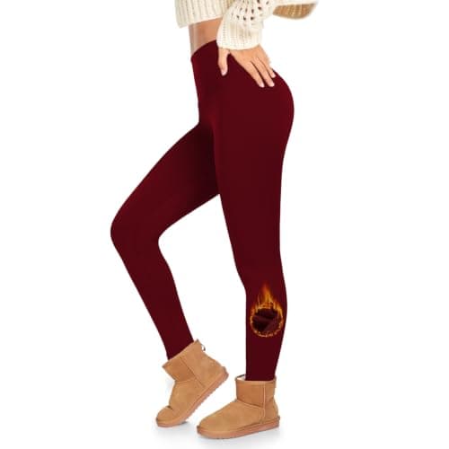 ACTINPUT Thermal Leggings Women High Waisted Thick Fleece Lined Leggings Long Winter Warm Stretchy Leggings Tights Non See Through Ladies Clothes Sports Hiking Yoga Pants Sale Clearance(Burgundy,S-M)