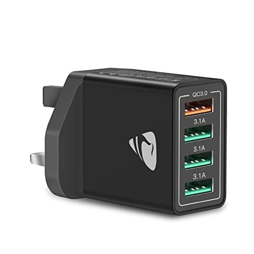 XUDUO 4-Port Fast Charger UK Wall Adapter 33W QC 3.0 Multiport Mains Power Adaptor For iPhone 16 15 14 13 12 11 Pro Max XR XS 8 Plus iPad Samsung