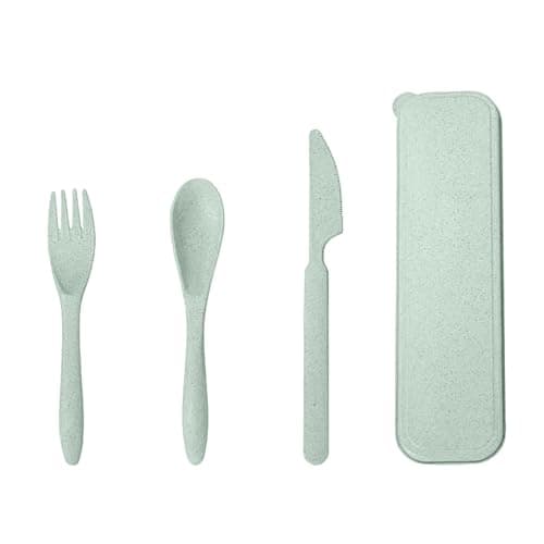 FUZVOL Cutlery Set Reusable Knife Fork Spoon Set with Case Portable Travel Utensils Eco-Friendly Flatware Set 3PCS Service for Outdoor Picnic Camping Green