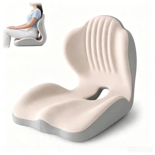 AHSBND Seat Cushion Memory Foam: Back Support Office Chair Sciatica Lumbar Support Pillow Coccyx Cushion for Tailbone Pain Gaming Car Dining (Beige)