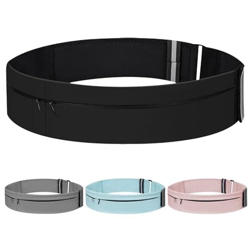Running Belt for Women and Men Lightweight Running Waist Belt with Water Bottle Pocket, Multi-Pocket Phone Holder Running Pouch (1, Black, Medium-23.6" - 33.5")