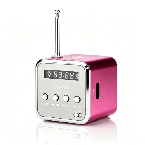Mini Radio Bluetooth Speaker, Portable FM Radio, Outdoor Wireless Mini Speaker, Music Speaker, MP3 Player, Sound Station, USB, Line-In, Micro SD TF (Pink)