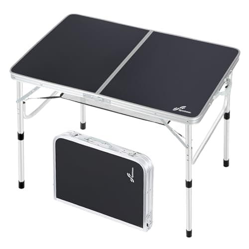 Sportneer Folding Camping Table Height Adjustable Small Folding Table (Black, 90x60cm (2 Height))