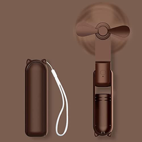 DSLIHA Handheld Mini Fan - USB Rechargeable Portable With 3 Speeds, Folding Personal Desk Design for Women Kids, Home Office Indoor Outdoor Travel (Brown)