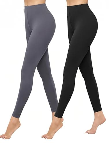 Ekouaer 2 Pack Thermal Leggings Women UK Soft Elastic High Waisted Thermal Lined Pants High Waisted for Gym Yoga in Winter,Black/Grey,M