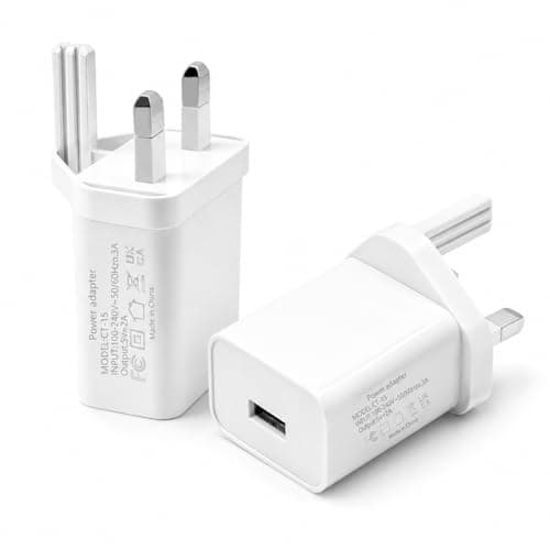 2 Pack USB Plug Adapter UK 5V 2A 10W Wall Charger Single Port