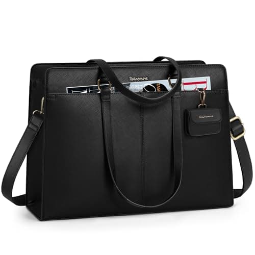RAINSMORE Laptop Bag for Women 15.6 Inch Work Tote Bags Waterproof PU Leather Handbag Shoulder Bags Business Office School Briefcase Black
