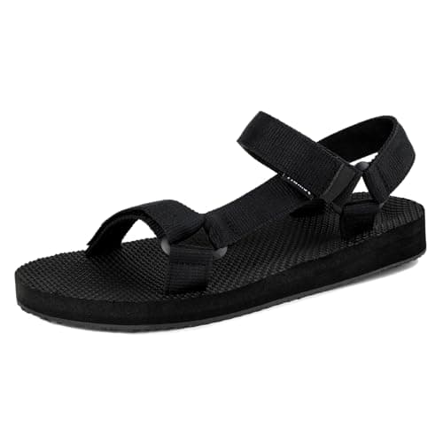 riemot Summer Sandals for Men, Comfort Breathable Beach Casual Walking Sandal, Arch Support Slides with Adjustable Buckle Straps, Anti-slip Outdoor Sports Lightweight Sandals, Black UK8/EU42