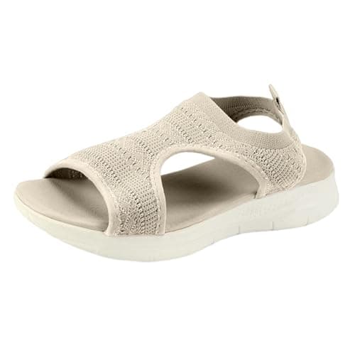 Sandals for Women Orthopedic, Sandals with Arch Support Summer Slip on Ladies Wedge Slingback Walking Slip on Platform Shoes Casual Beach Slingback Comfy Washable Slide Sport Shoes, 3.5 Cream