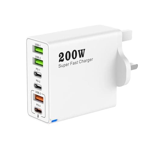 200W USB C Charging Station 6-Port with PD 100W/65W/45W/20W, 3USBC+3USBA