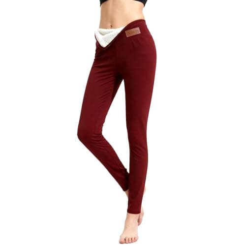 Thermal Tights Women Fleece Lined,Fleece Lined Leggings Women Thick Warm Fluffy Elastic High Waisted Yoga Pants Winter Outdoor Travel Hiking Camping Thermal Tights Tummy Control Stretchy Legging Wine