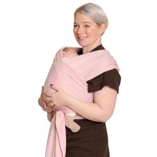 RYLOOBABY Baby Sling Carrier & Stretchy Baby Wrap – Newborn Baby Carrier 3.2–15 kg, Soft Cotton Hands-Free Babywearing Sling, Hip Healthy, One Size XXS–XXXL – Dusty Pink