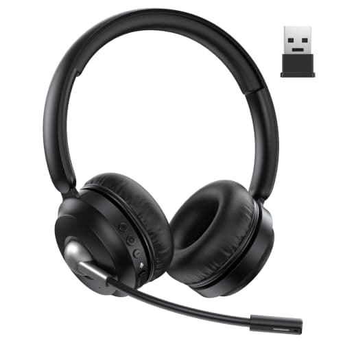 TECKNET Wireless Headset, Bluetooth V6.0 Headset with ENC Noise Cancelling Microphone, Rechargeable USB A Headsets, One-Key Mute Mic, 50H Playtime Over-Ear Headphones for Office/Call Center/Team