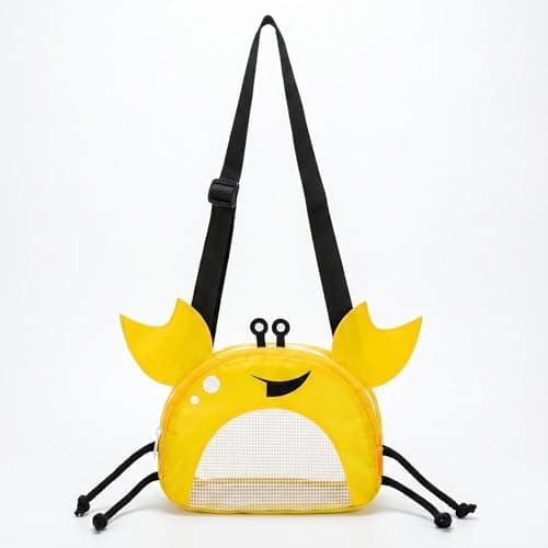 Cosiesnest Crab-Shaped Shell Collecting Bag, Shell Collecting Bag, Multifunctional Beach Bag, Mesh Beach Bag, Breathable Mesh Bucket with Adjustable Strap for Beachcombing, Seaside & Outdoor (Yellow)
