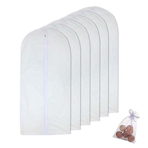 HomeClean Moth Proof Garment Bags 60 x 100cm(24'' x 40'') Hanging Clothing Storage Bags and 6 Cedar Balls for Suit Jacket Shirt Sweater Pack of 6