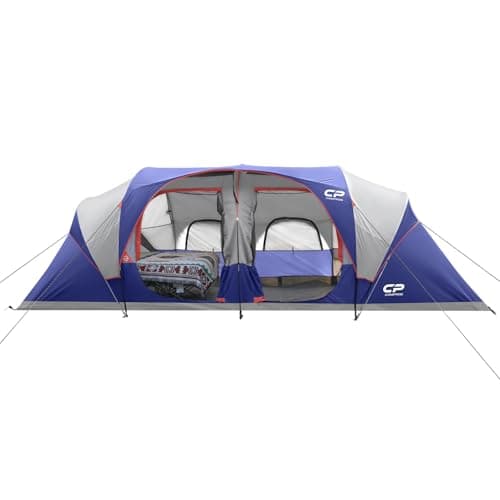 CAMPROS CP 12-Person Family Tent, 3-Room Tunnel Camping Tent, Waterproof