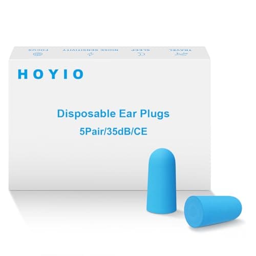 Foam Ear Plug for Sleeping, HOYIO 5 Pair 35dB Soft Earplugs for Noise Cancelling Hearing Protection Soring Blocking, Holiday Travel Cruise Flight Backpacking Work Study Essentials, Disposable, Blue