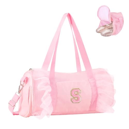 Personalized Initial Dance Bag for Girls, Small Cute Letter 4-6 Kids Ballet Bag, Pink Girls Gift Toddler Travel Duffle Bags, Small-Pink, S, S