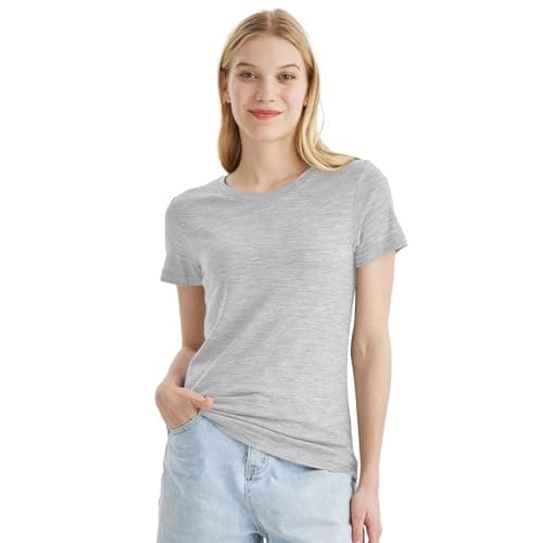 Merino Protect 100% Merino Wool T-Shirt Women Crew Neck Tops Short Sleeve Base Layers for Travel Hiking Tee Light Grey