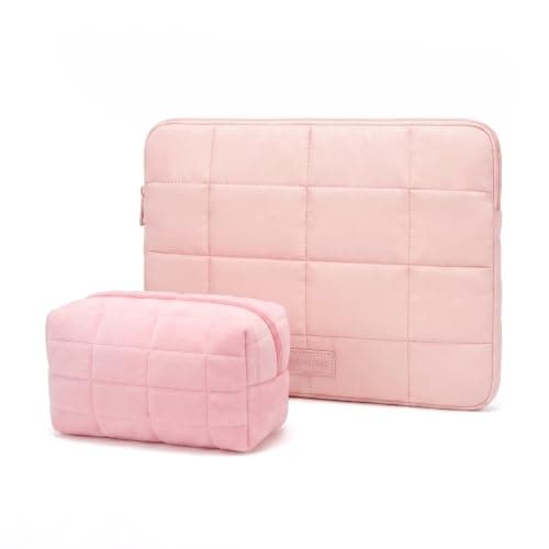 Hittriu Laptop Sleeve Case 14 inch with Velvet Storage Bag, 14 inch Laptop Sleeve Case with Velvet Lining Shock-absorbing Fabric Compatible with 14-inch MacBook All Models (Pink)