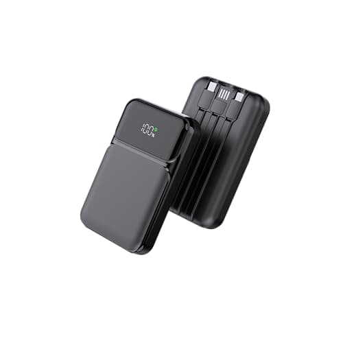 All-in-One Power Bank with Built-in Cables 10000mAh Slim Portable Charger with Smart LED Display Fast Charging External Battery Pack Compatible with iPhone Google Pixel & More (Black, 10000mAh)