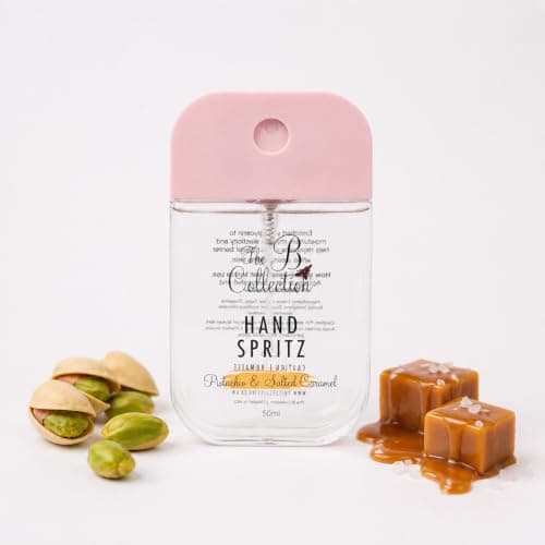 Hand Spritz Sanitiser, Glycerin Formula, Fast Drying, 50ml Cleanses your hands Travel,Hand Sanitiser Mini,Small Hand Sanitiser,Mini Travel Essentials, 6 different scents (Pistachio & Salted Caramel)